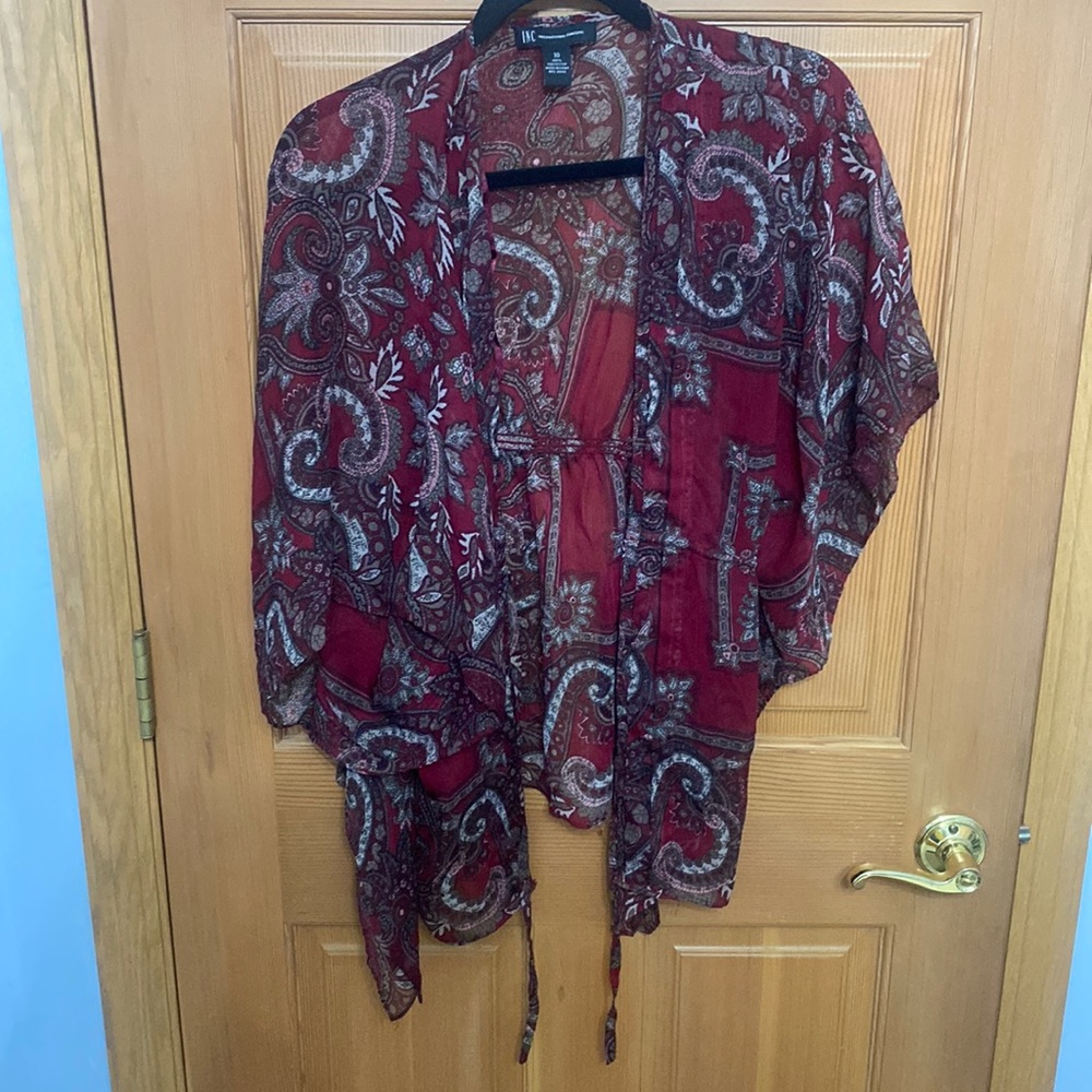 INC International Concepts Cardigan Maroon With White Flower Design Size 10